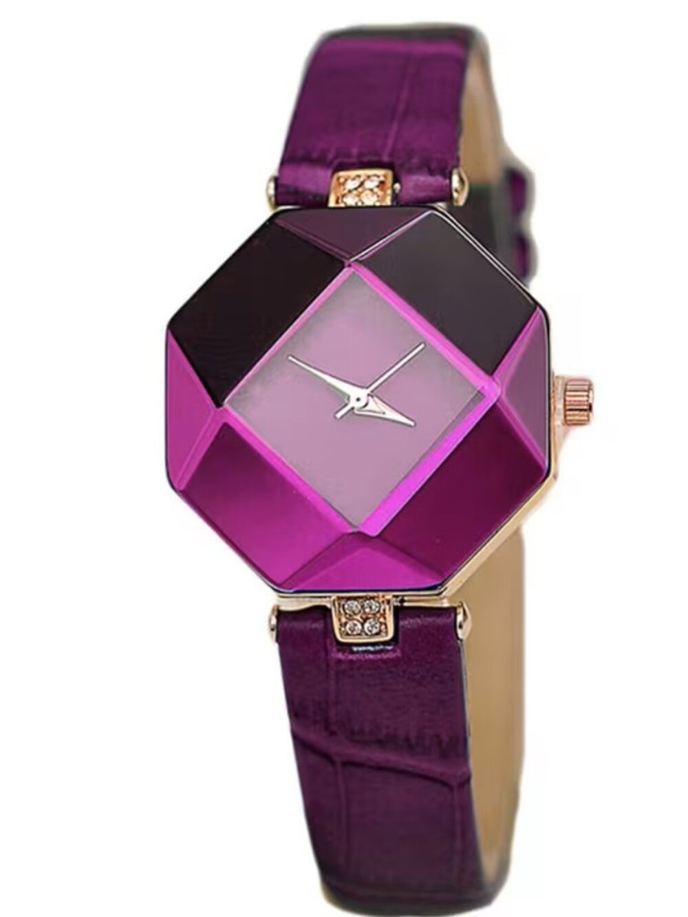 Purple Womens Watch Geometric Octagon Faceted Dial Analog Casual Gift Wristwatch
